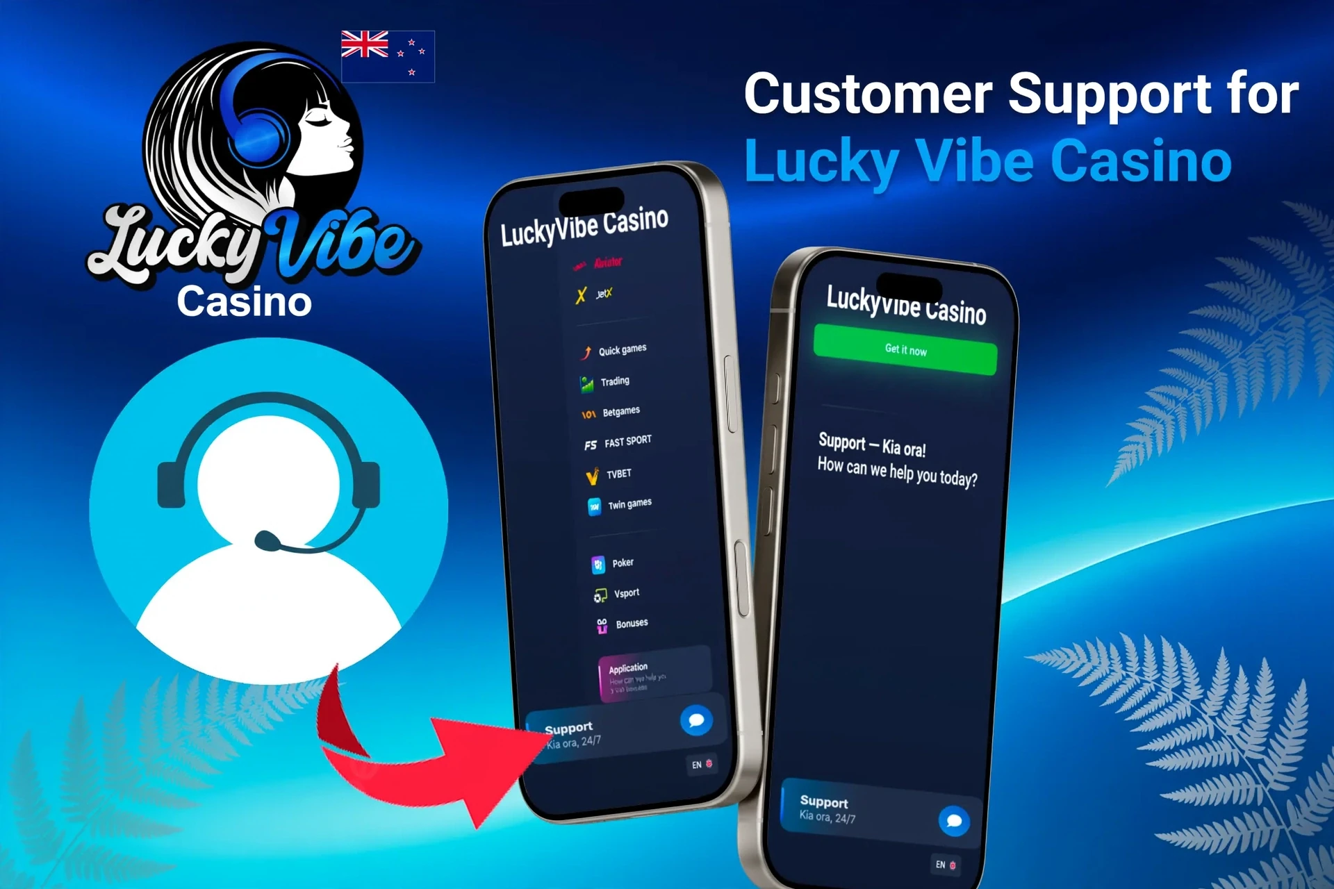 Customer support feature for the app, highlighting options for contacting support through the app