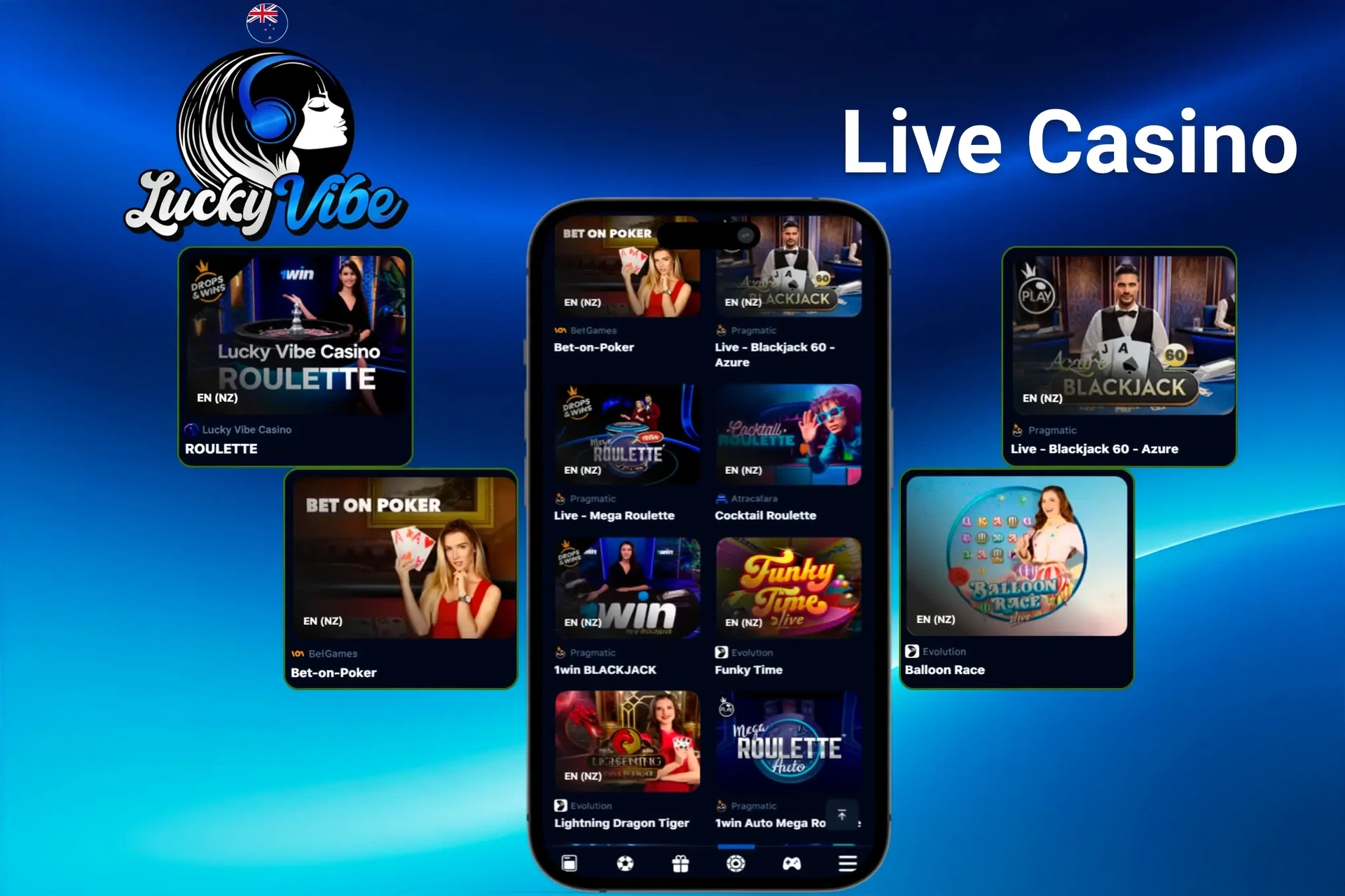 Live dealer games and table action showcased on mobile and desktop